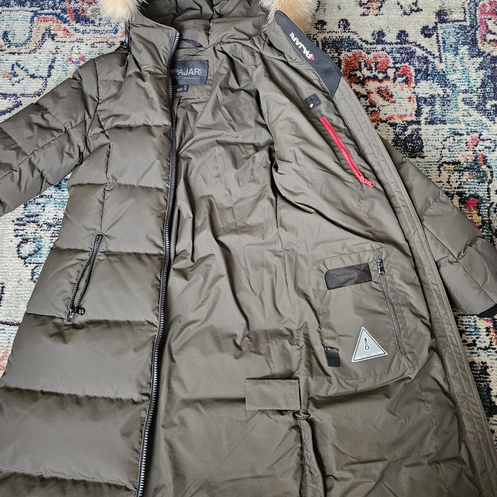 Pajar Canada Jayde Women's Long Down Puffer Faux Fur Hooded Coat Size S Green - Picture 6 of 16